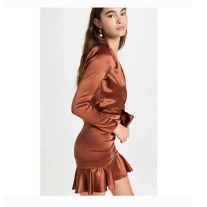 Veronica Beard Agatha Satin Dress In Cognac Size: 8